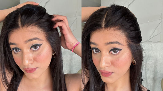 side-by-side view of an ultra realistic HD lace wig hairline showing natural density and scalp-like parting.