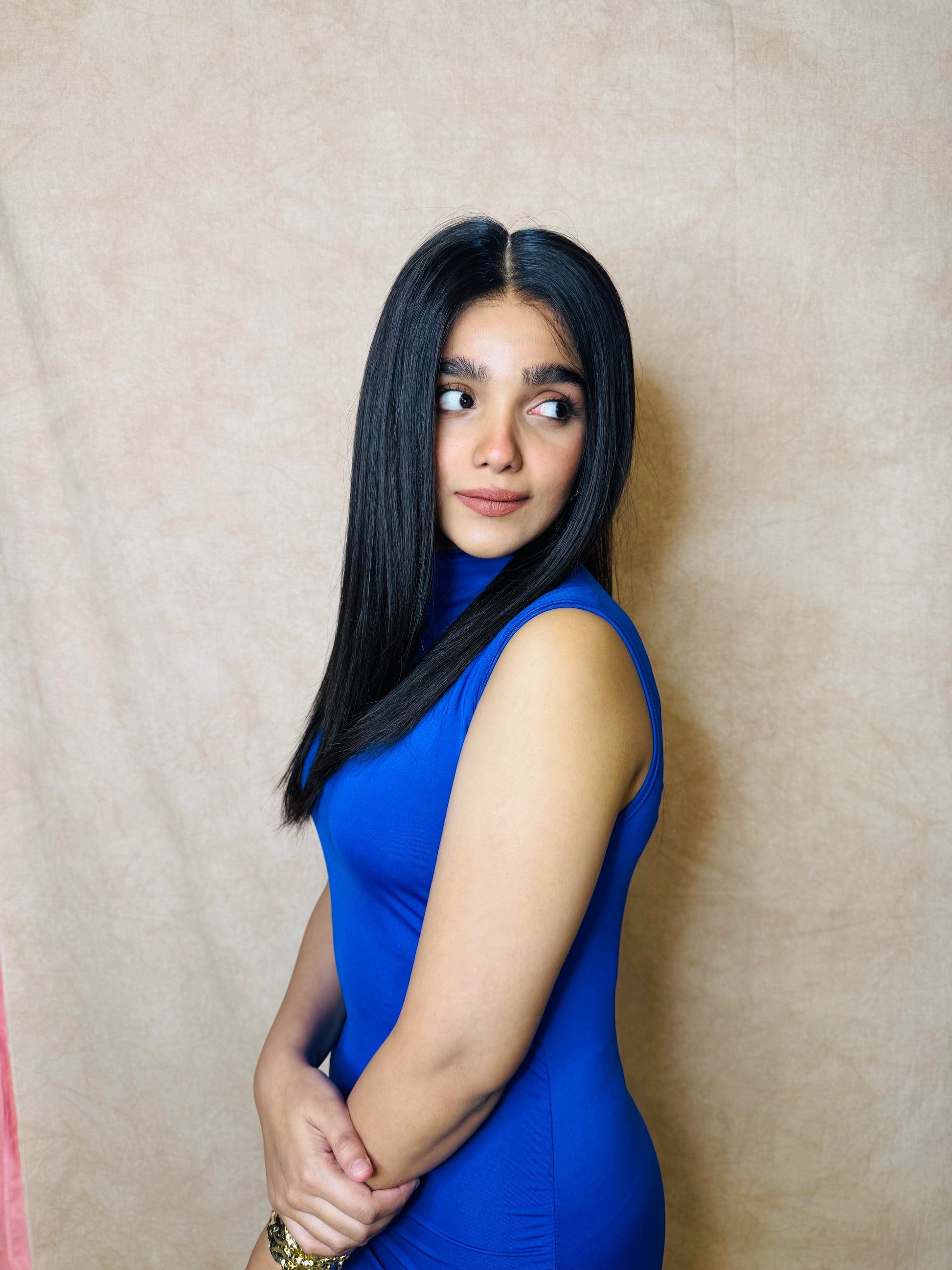 Model wearing RUBY short straight natural black human hair wig with HD lace, glueless and clipless design, free parting, and breathable construction for all-day comfort; also great for medical use